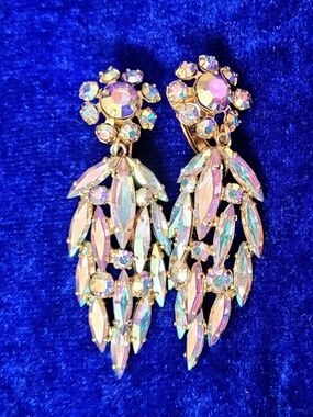 Sherman Ab Crystal Drop-Clip On Earrings - Iridescent Pink Gold Statement